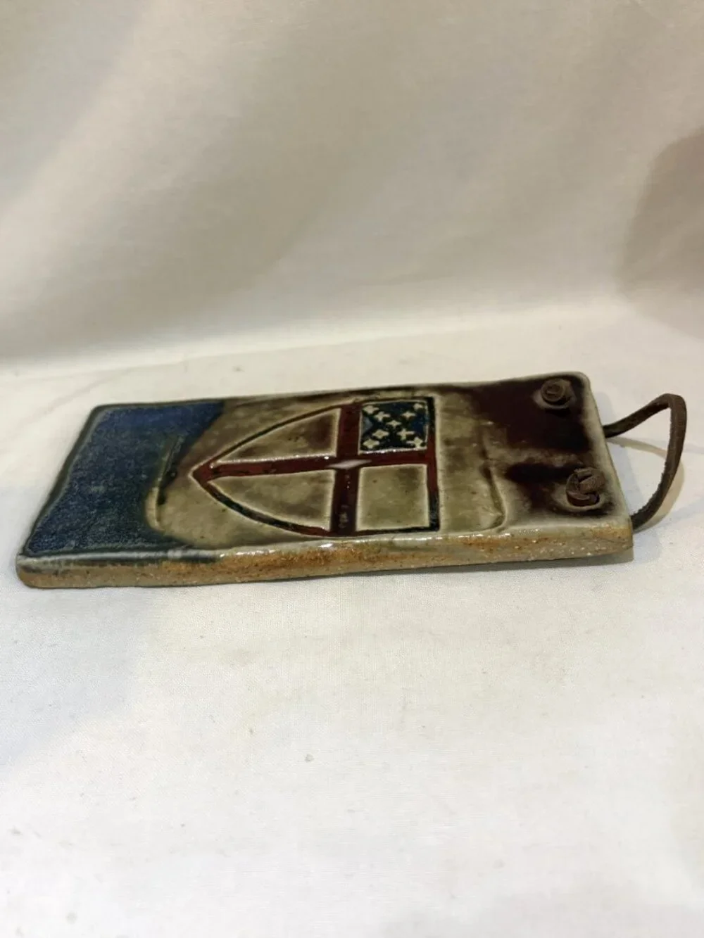 Hand Crafted Pottery Wall Plaque Episcopal Church Shield Emblem